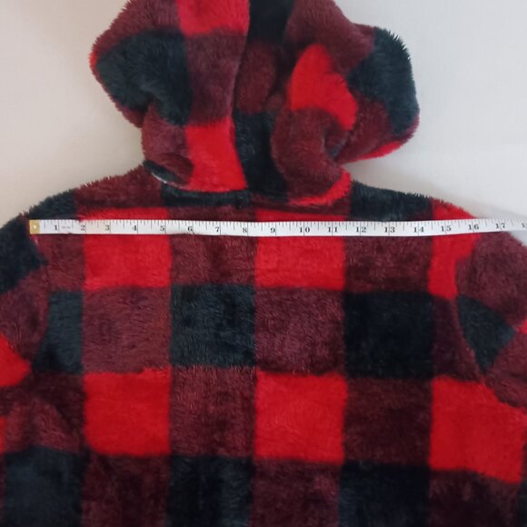 Abercrombie Kids Furry Full Zip Hoodie Red Black Buffalo Plaid Girls 13/14 EUC - Picture 12 of 16